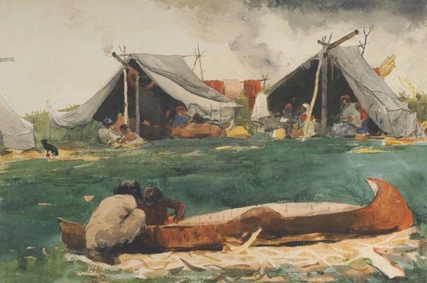 Montagnais Indians (Making Canoes) (mk44)